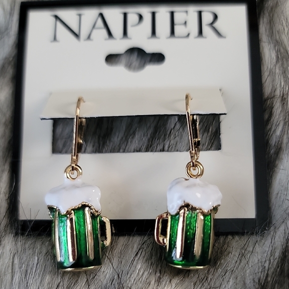 Napier Jewelry - NWT Napier Green and Gold Beer Mug Earrings